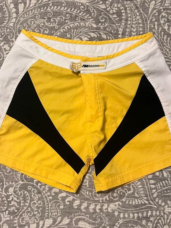 Fox Pants - Fox Racing yellow black and white sports street wear shorts